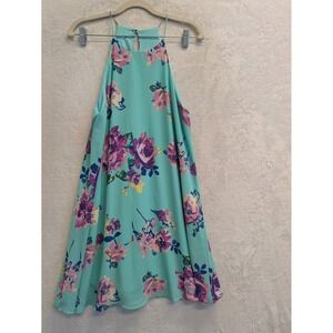 Everly Women Blue Floral Print Halter Neck Dress Size‎ Medium